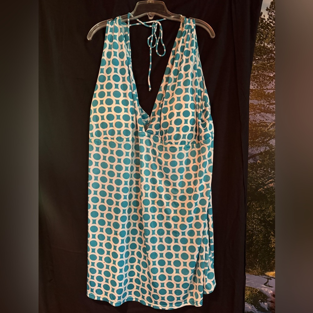Swim Trends 2XL coverup, deep V neckline and back with tie at top of back, aqua